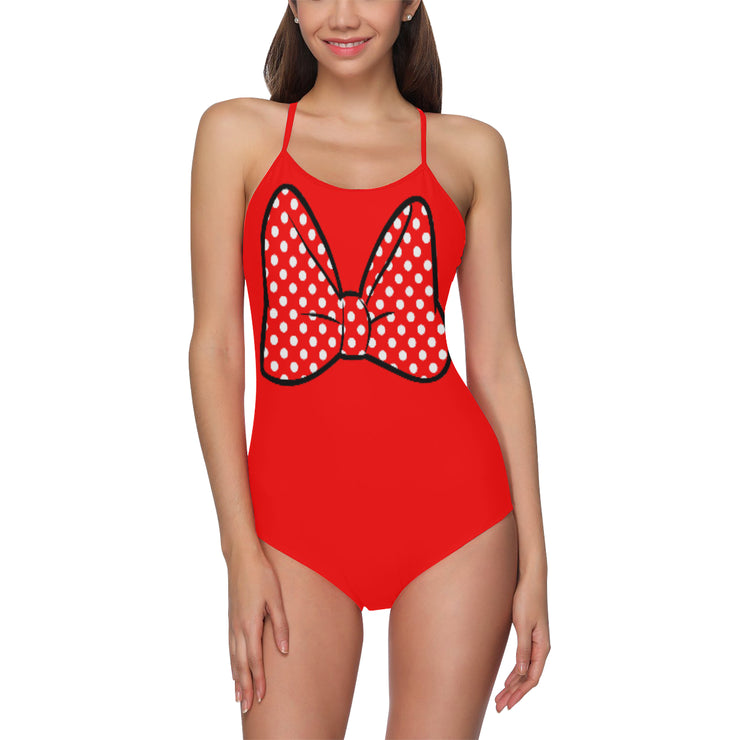 Bow Red Slip One Piece Swimsuit